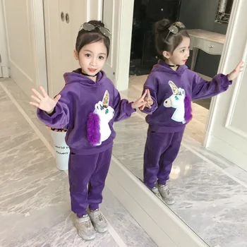 

Girl's Long Sleeve Hooded Cartoon Design Fashion Hoodies Clothing Sets Active Style Solid Color Hoodie Sets