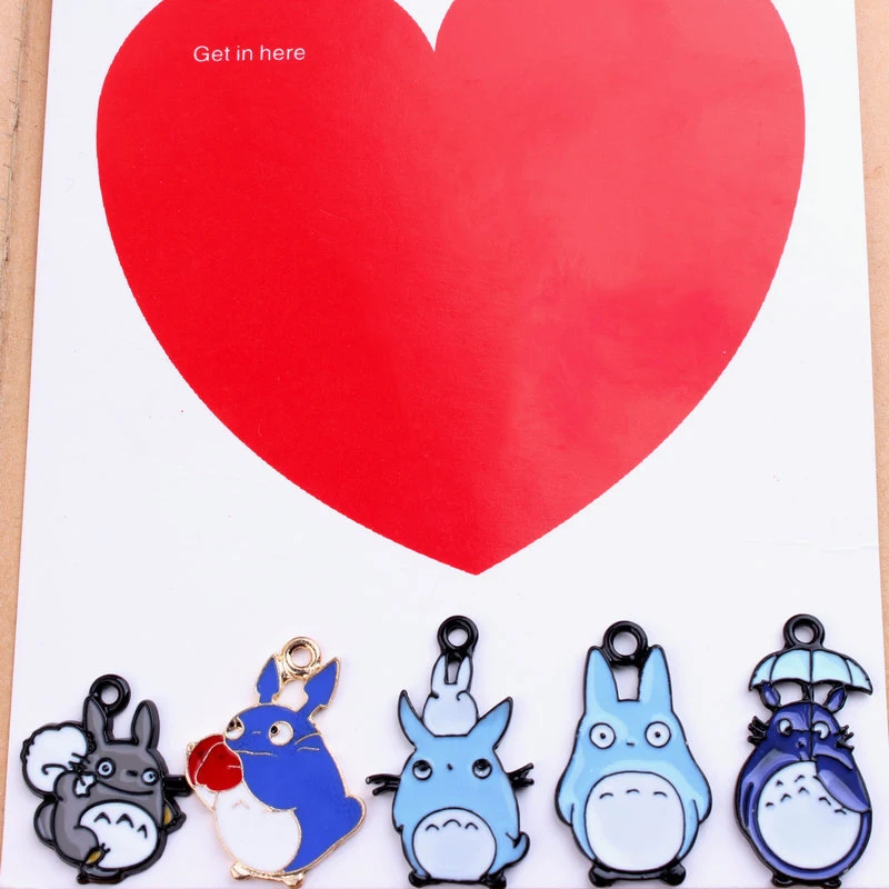 

5pcs Harajuku Unisex Alloy Enamel Anime Cute Totoro Earring Charm Chain Necklace Pendant Diy Handmade Bracelet Jewelry Findings