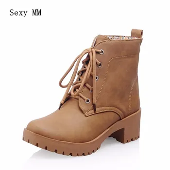 

Spring Autumn Winter Women Ankle Boots Low High Heels Woman Short Boots Shoes High Quality Plus Size 34-40.41.42.43 botas botte