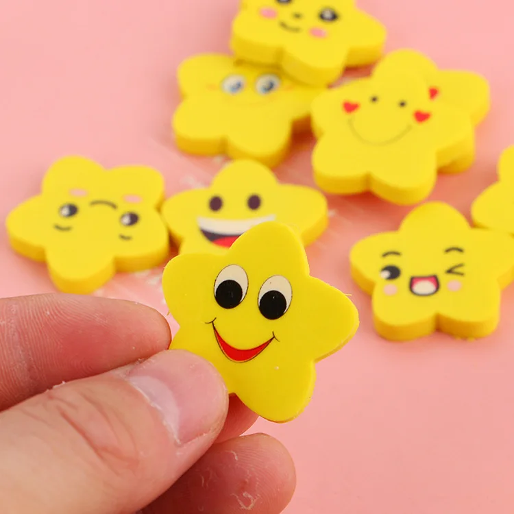 Novelty Rubbers Gifts for Kids Birthday Party Favours JZK 36 pieces Emoji Erasers with smile laughing shy etc facial expression yellow