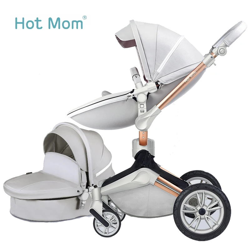Hotmom/детская коляска из эко-кожи 2 в 1, светильник с четырьмя амортизаторами, может сидеть или лежать в сложенном виде, Россия
