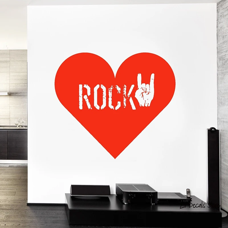 

Art Vinyl Bedroom Decorative Wall Mural Heart Music Series Wall Sticker Rock Silhouette Wall Decals Removable Art Mural L592