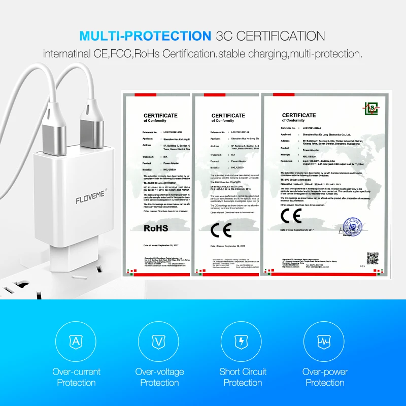 FLOVEME LED Digital 3 Ports USB Charger Universal EU Plug Wall Mobile Phone Charger For iPhone X 8 7 For Samsung S8 S9 Adapter