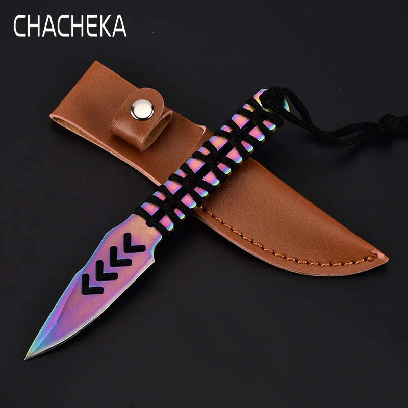 

CHACHEKA New Outdoor Fixed Blade Knife Titanium Plating Camping Hunting Knives Combat Survival Travel EDC Tactical Tools