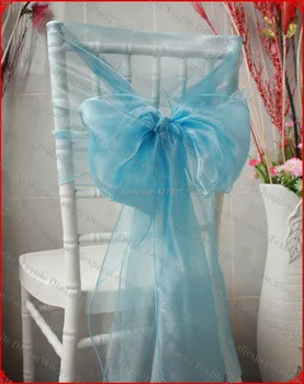 

NO.67 Lake Blue Color Organza Chair Hoods/Chair Caps/Chair Cover Sash For Wedding Event&Party&Home&Banquet Decoration Textile