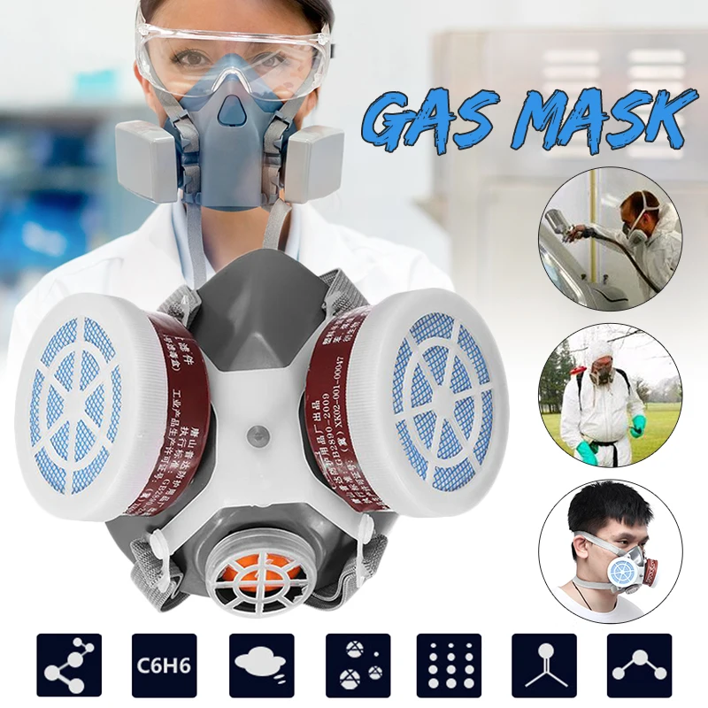 

Gas Mask Spray Paint Chemical Double Tank Activated Carbon Mask Respirator Decoration Polishing Anti-paint Dustproof Mask Filter