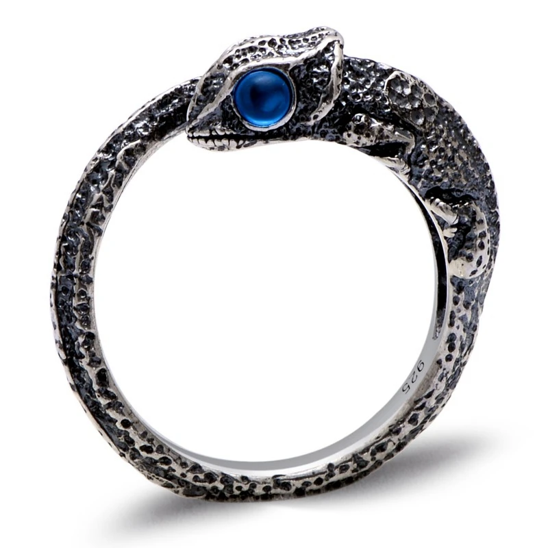 

3 Colors 925 Sterling Silver Retro Open Ring Men Thai Silver Fine Jewelry Gift Man-Made Garnet Lizard Finger Ring CH056032