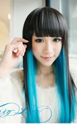 

Harajuku Anime Cosplay  Wigs With Bangs Straight Long Young Synthetic Hair Wigs Black Blue Color Ombre Wig   For Japanese Anime