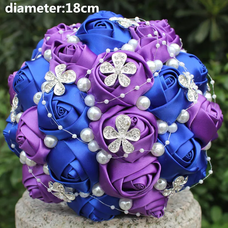 Royal Purple Flowers Promotion For Promotional Custom Make Royal Blue Purple Diamond Wedding Sch Bouquet Stunning De Novia Flower Mariege Bridesmaid W224