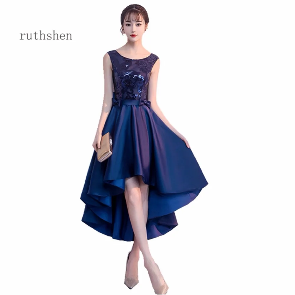 Ruthshen 2018 линия рукавов платья для выпускного вечера в наличии Высокая Низкая торжественное платье с большим бантом Специальные вечерние