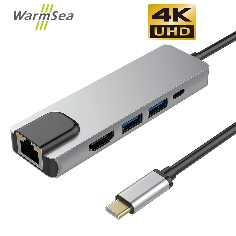 

USB Type C Hub Thunderbolt 3 Adapter with 4K HDMI RJ45 Gigabit Ethernet USB 3.0 Ports USB C Network Adapter for MacBook Pro