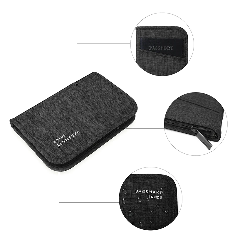 BAGSMART Multifunctional RFID Travel Bag for Passport  ID Card Credit Card Men Zipper Clutch Wallet Travel Organizer Bag