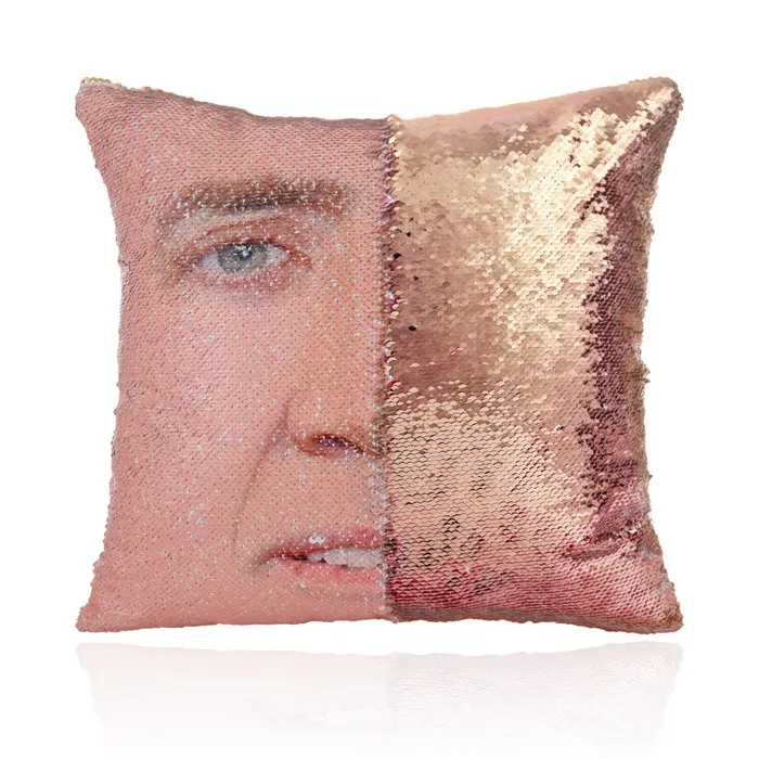 Магический чехол для подушки Nicolas Cage с блестками, супер Сияющий двусторонний чехол для подушки, меняющий цвет, 40x40 см, украшение для дома и автомобиля - Цвет: gold