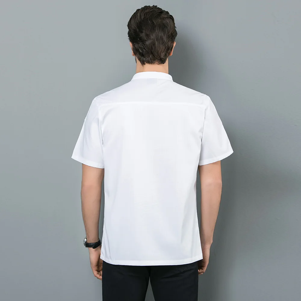 sanxiaxin quality unisex Short sleeved Food Service restaurant uniform hotel Kitchen Work Jacket White black work clothes men