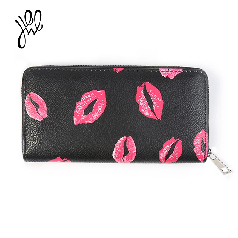 

2018 New Ladies Leather Wallet Long Brand Purses Black Fashion Bag Sexy Clutch Purses Red Lip Wholesale Wallets White 500780