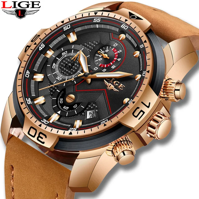 LIGE мужские часы лучший бренд класса люкс Военная Униформа спортивные часы водонепроницаемые наручные часы с кожаным ремешком Кожа Дата