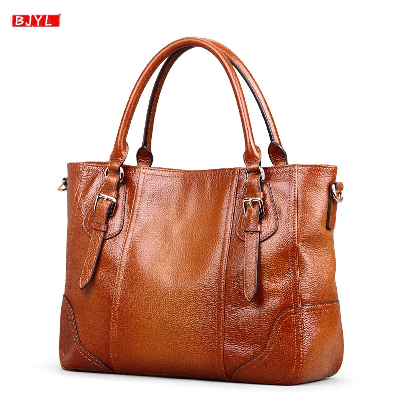 

2019 new Fashion high-grade first layer cowhide women handbag single shoulder Messenger bag briefcase soft leather female bag