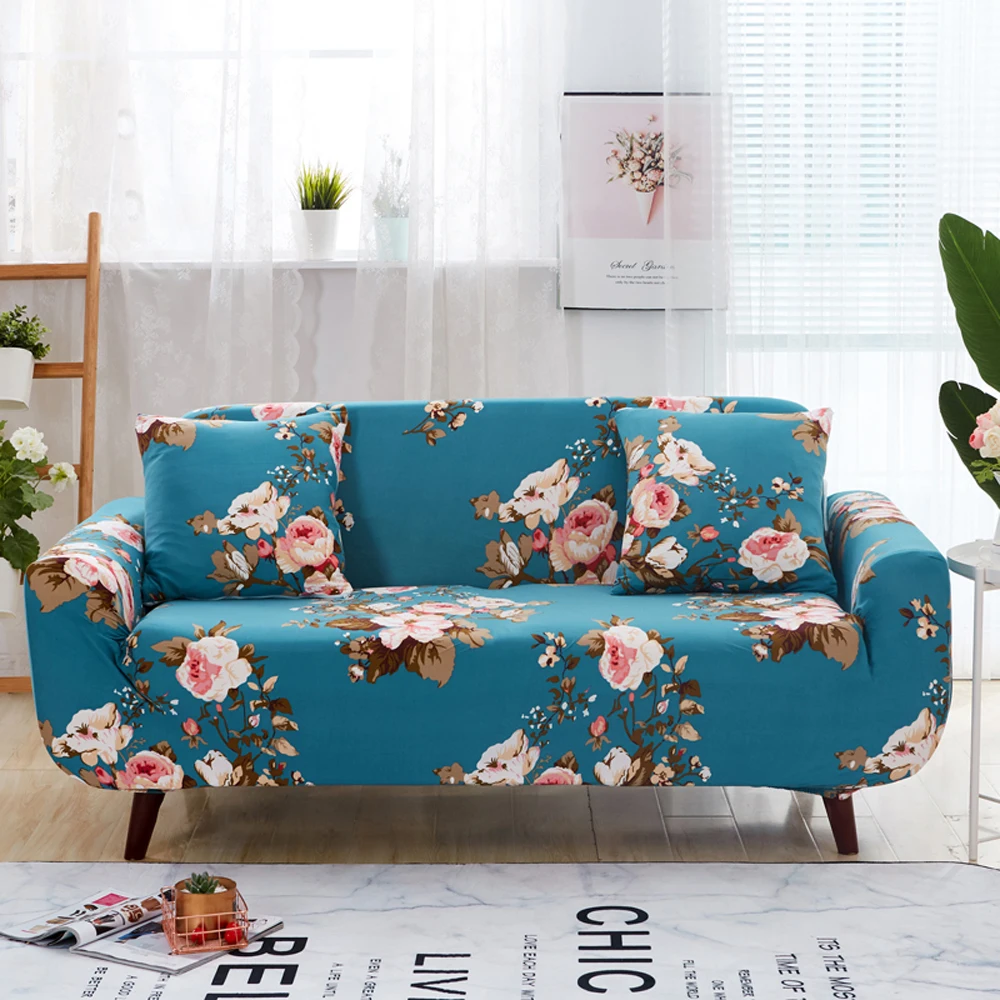 Dark Green Pastoral Leaves Print Sofa Covers Slipcover Stretch Elastic Spandex/Polyester Chair Loveseat L Shape Sectional