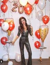 New Celebrity Black Half Sleeve V-neck Bodycon Jumpsuit Top Quality Evening Party Jumpsuit bodycon choker neck tube top