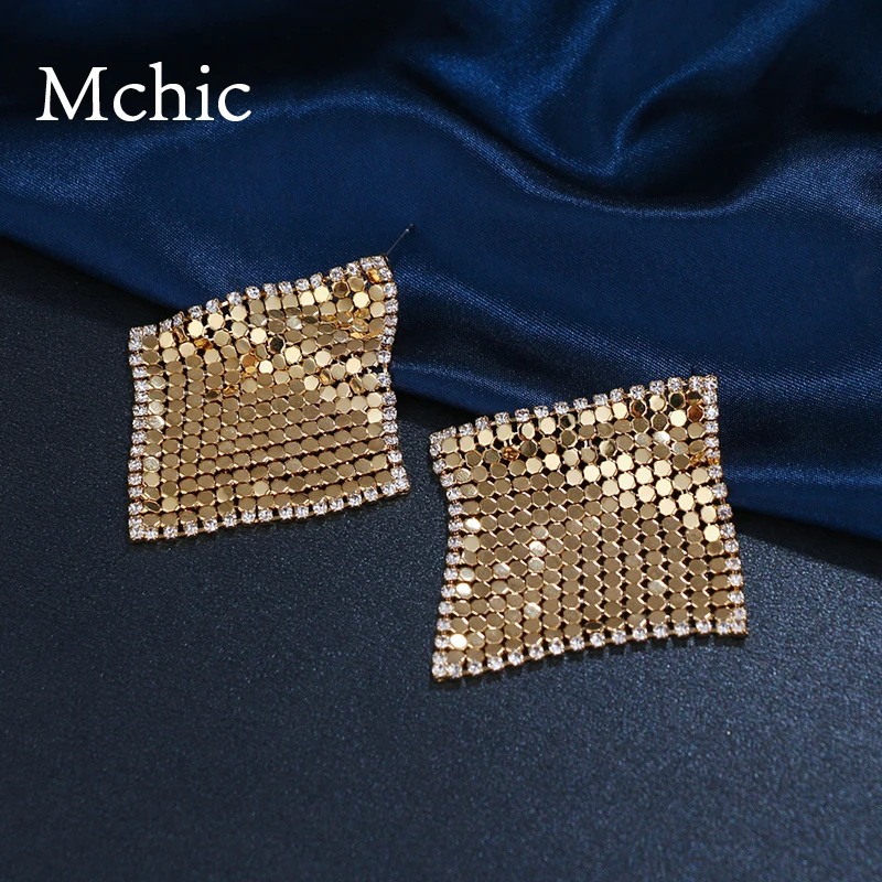 

Mchic Copper Gold Fashion Luxury Bling Square Rhinestone Sequin Charm Drop Earrings For Women Night Club Party Wedding oorbellen