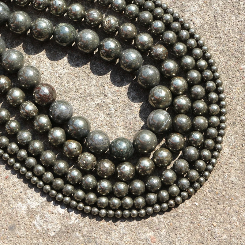 

Natural stone iron pyrite round loose beads 4 6 8 10 12MM selection size jewelry making diy