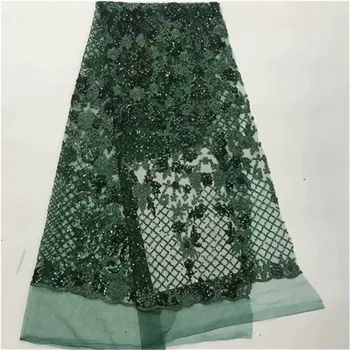 

High Quality green Sequins Tulle Mesh Lace Fabric African French Net Wedding Party Dresses Material India Embroidery Tulle Laces