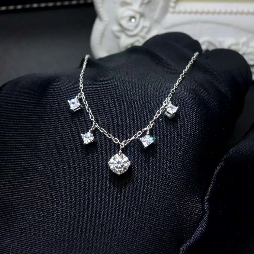 Блестящий 5 мм moissanit Бриллиантовая подвеска ожерелья s925 стерлингового серебра ювелирные украшения для женщин, держащих букет невесты на свадьбе, белый драгоценный камень