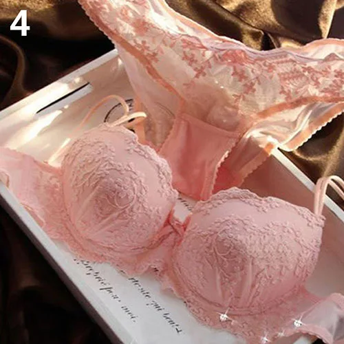 Женский сексуальный кружевной комплект нижнего белья пуш-ап с цветочной вышивкой и бантом - Цвет: Pink