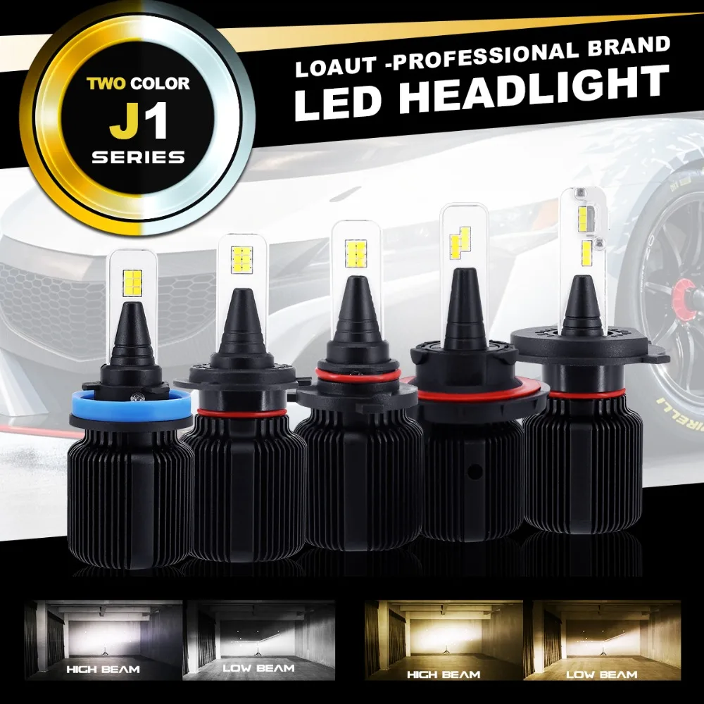 3000K 6000K Dual Color LOAUT Car LED Headlight Fog Light H1 H3 H4 H7