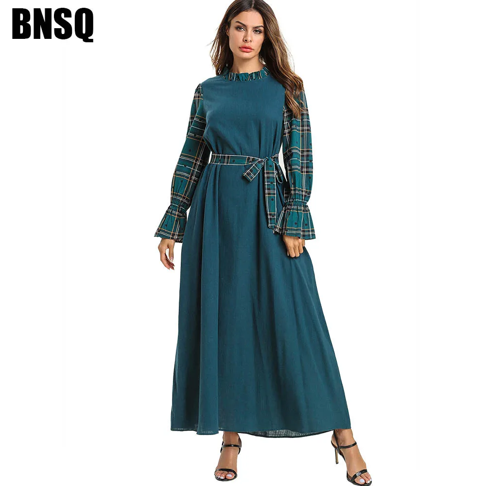 

Elegant Muslim Plaid Abaya Casual Maxi Dress Swing Loose Kimono Long Robe Gowns Jubah Ramadan Middle East Eid Islamic Prayer