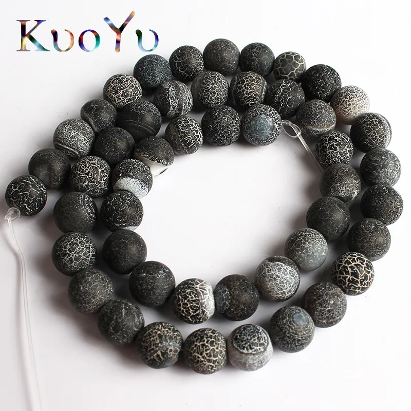 

Natural Stone Black Frosted Spider Web Agates Round Loose Spacer Bead For Making DIY Bracelets Jewellery 15''Strand 6/8/10/12 mm