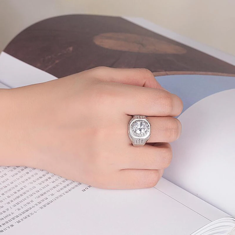 

KOFSAC New Fashion 925 Silver Rings For Men Personality Exquisite Micro-Inlay CZ Eight Heart and Arrow Zircon Ring Jewelry Gifts
