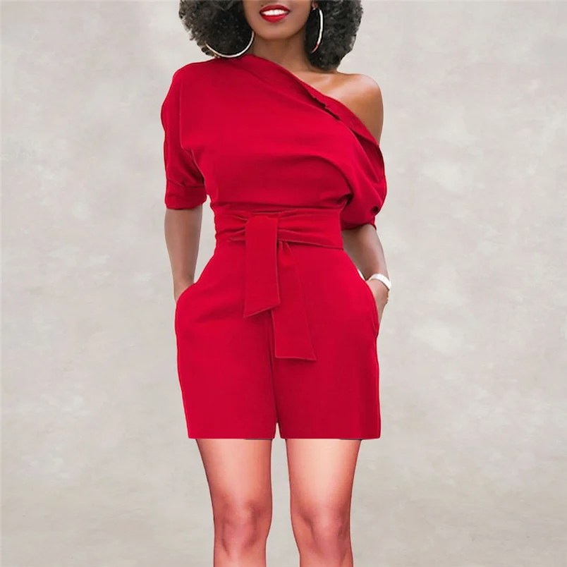 2018 Hot Sale Women's Summer Jumpsuit Sexy Off Shoulder Ruffle Short Romper Fashion Casual Party Jumpsuit  Rompers Holiday #J28 (13)