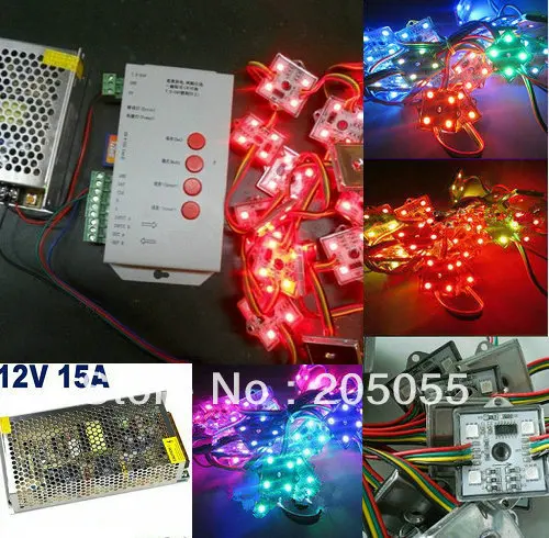 100 шт. SPI программируемый WS2801 4LED Pixel Модуль 5050 RGB Водонепроницаемый 12 В 20 штук/строка+ T-1000S SD контроллер+ 15A источника питания