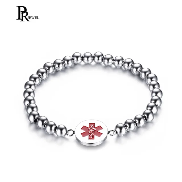 Free Engraving Stainless Steel Medical Alert Id Bracelets Beaded Free Engraving Stainless Steel Medical Alert Id Bracelets Beaded For Women With Elastic Wrist Strap