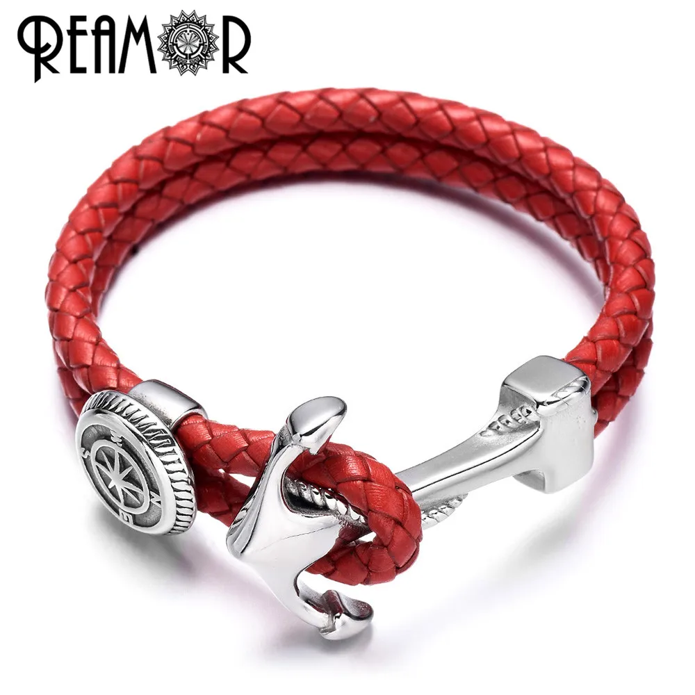 REAMOR Stainless Steel Anchor Connector Charms Men Bracelets Genuine