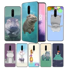 Cute animal cartoon hippo Soft Black Silicone Case Cover for OnePlus 6 6T 7 Pro 5G Ultra-thin TPU Phone Back Protective