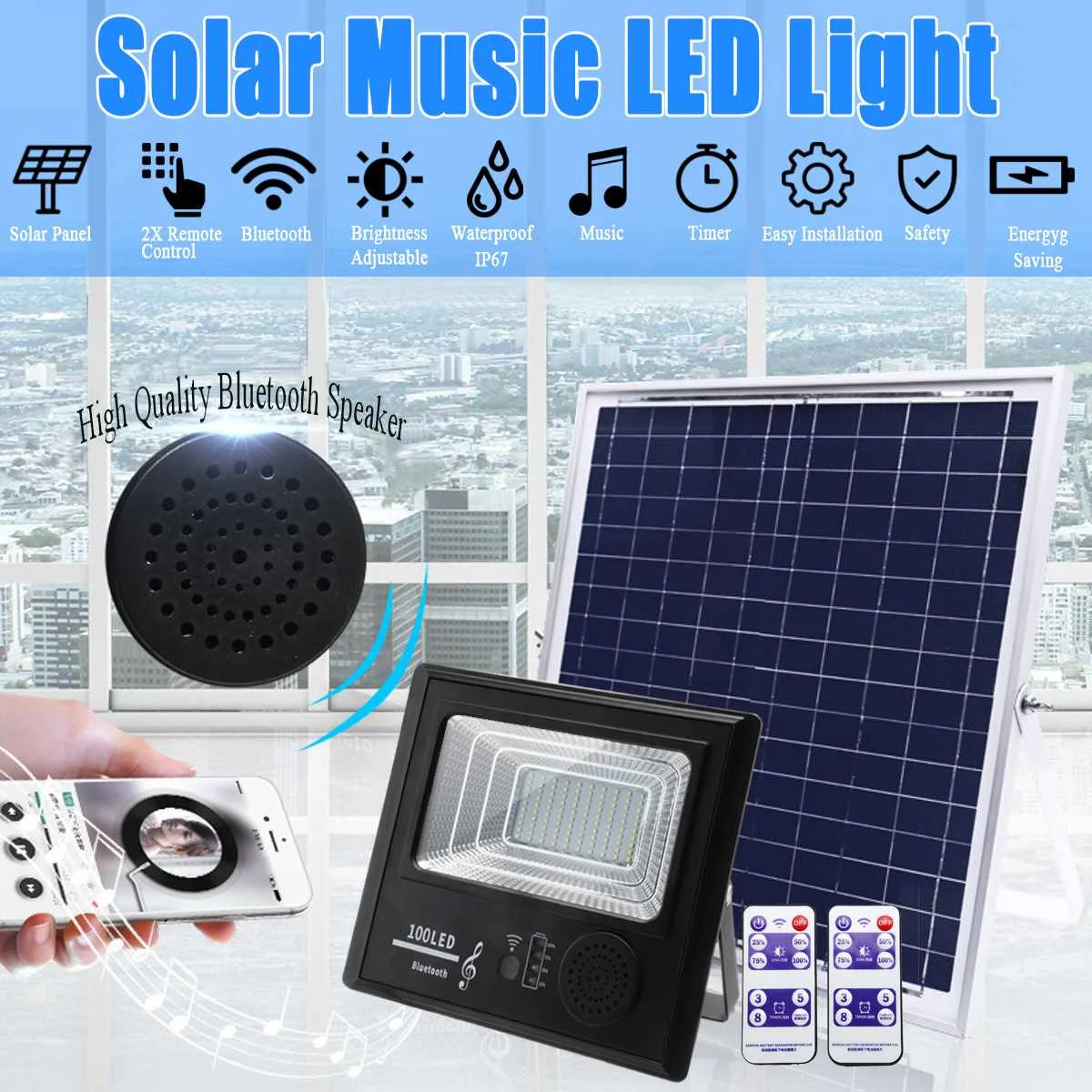 Lâmpada ao ar Água de Poupança Luz de Inundação Ip67 à Prova Livre 300 Led Energia Solar w 200 Música Bluetooth Alto-falante Dip67 50 - 100 192 2 Lâmpadas solares