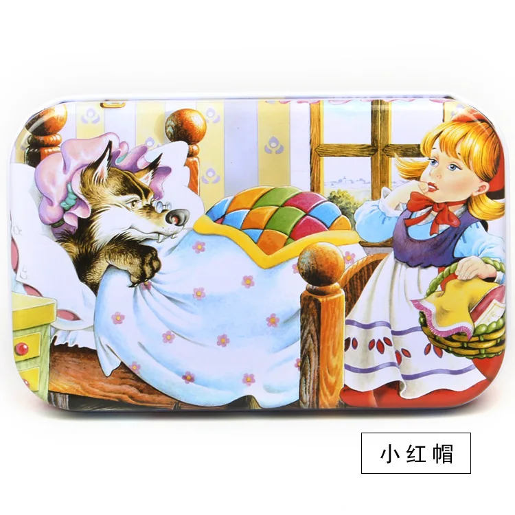 Premium Size 22.5* 13cm Wooden Large 60 Piece Iron Box Cartoon Animal Baby Puzzle Child Wooden Educational Toy Girl Boy - Цвет: Red hat