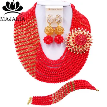 

Majalia Fashion Classic Nigeria Wedding African Beads Jewelry Set Red Crystal Necklace Bridal Jewelry Sets 10CZ0032