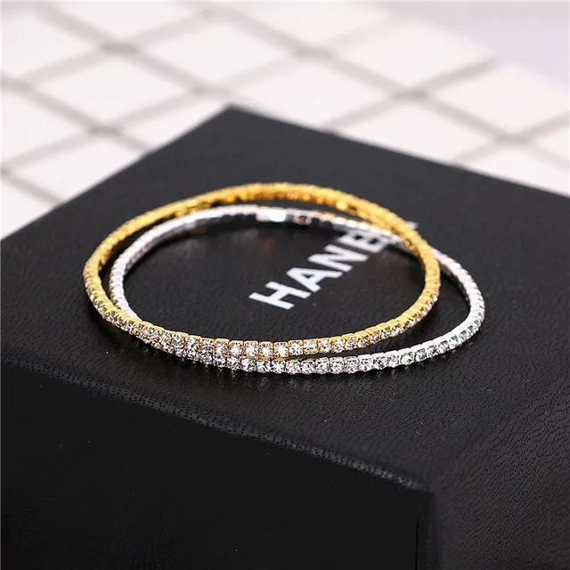 

2019 New Bracelets For Women Gold Silver Full Crystal Elastic Bracelet Girl Gifts Jewelry Accessories pulseras mujer bileklik