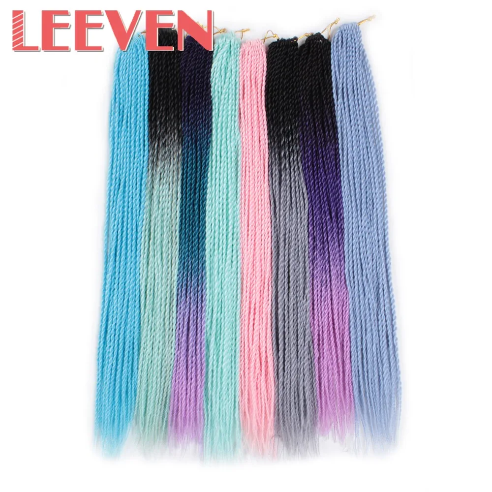 

Leeven 24inch 30strands Ombre Braiding Hair Senegalese Twist Blue Pink Crochet Hair Synthetic Crochet Braids Hair Extensions