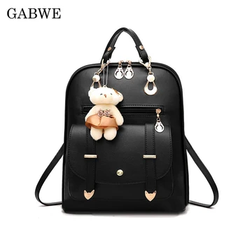 

GABWE Designer PU Leather Shoulder Backpacks Bear Backpack for Women Casual In Women Daypacks High Quality Backpacks Shopping
