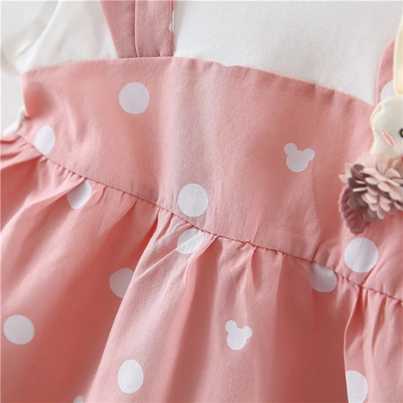Платье для девочек; платья в горошек для малышей; милое платье принцессы для новорожденных с украшением в виде кролика; одежда для первого дня рождения; sukienki mlodziezowe4JJ