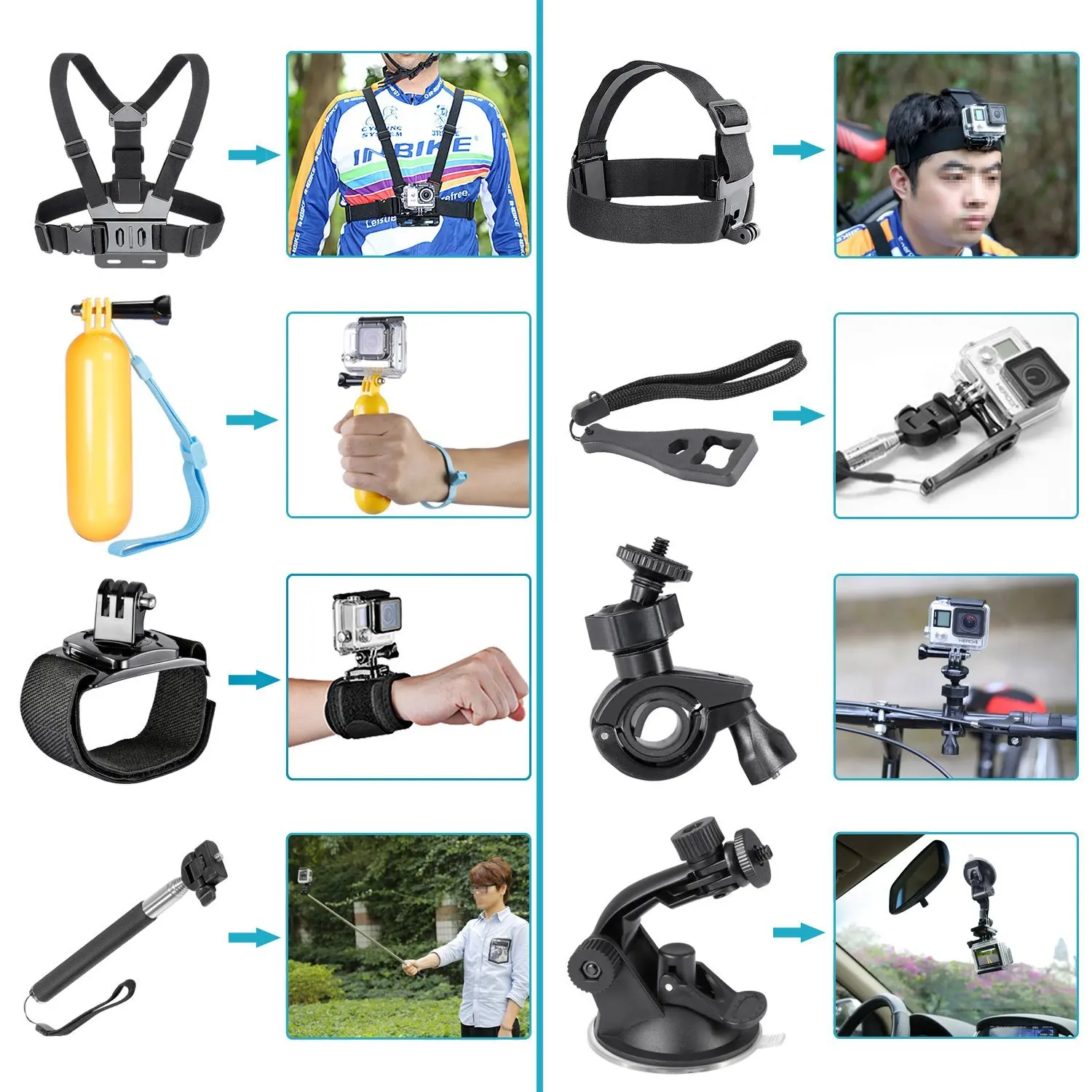AAAE Top 16-In-1 Sport Accessory Kit for GoPro Hero4 Session Hero1 2 3 3+ 4 SJ4000 5000 6000 7000 in Swimming Outdoor Sports | Электроника