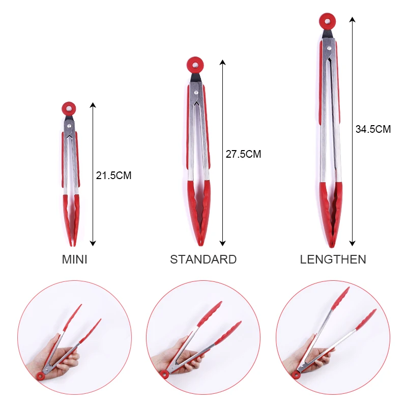 Food Tongs Silicone Stainless Steel Kitchen Non-slip Cooking Clip Clamp BBQ Salad Tools