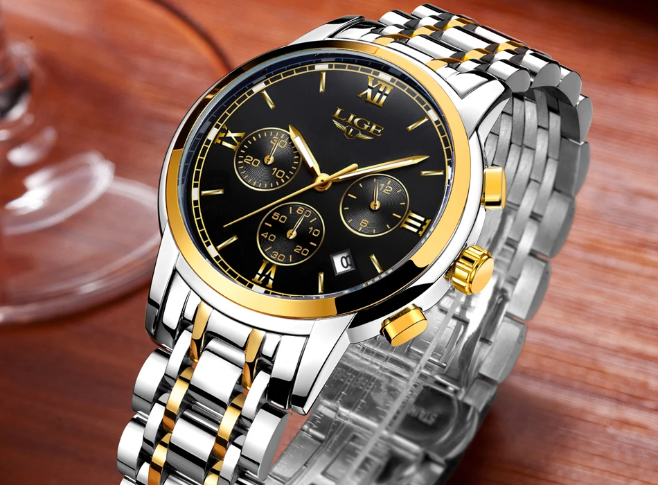 BUREI Orologio Uomo Lusso Acciaio Inox, Analogico Al Quarzo, Impermeabile 5ATM, Vetro Zaffiro, Calendario Luminescente, Regalo Uomo