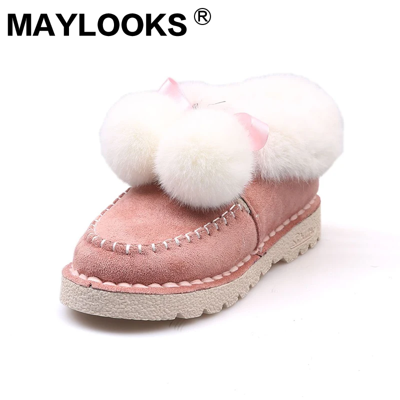 

Women's snow boots plus velvet cute warm hair ball snow boots women's belt round head cotton shoes M-G885