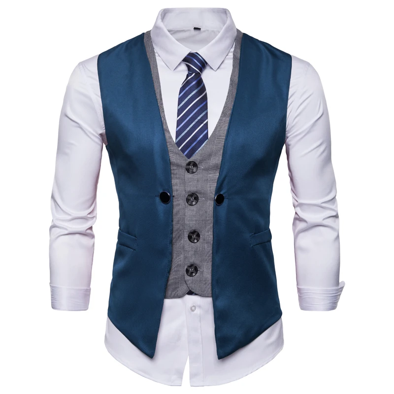 

2019 New hot Faux Two Pieces Mens Formal Work Sleeveless Jacket Men Slim Fit Cheap Vests For Men Sleeveless Blazer Vest Male