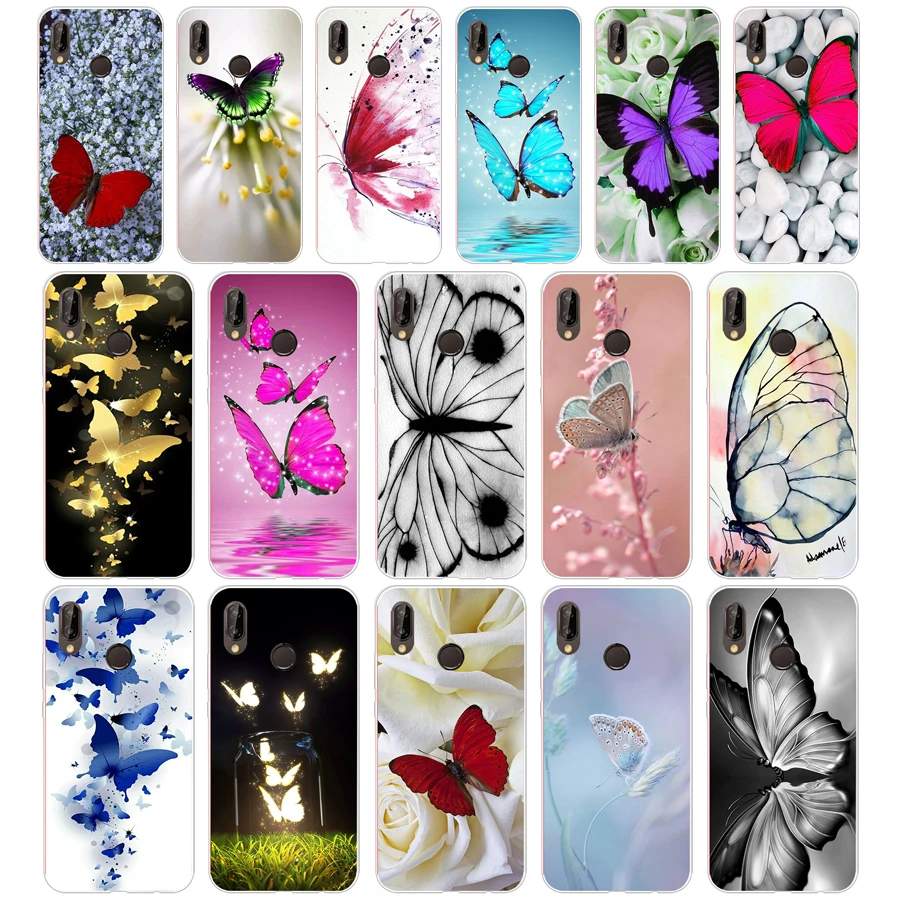 

Butterfly Stand On The Cat Nose for Huawei P20 lite Case Cover Soft Silicone TPU Cover Back Protective for huawei p20 lite case